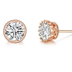 Rose Gold Studs CZ Diamond Earrings Round Cut